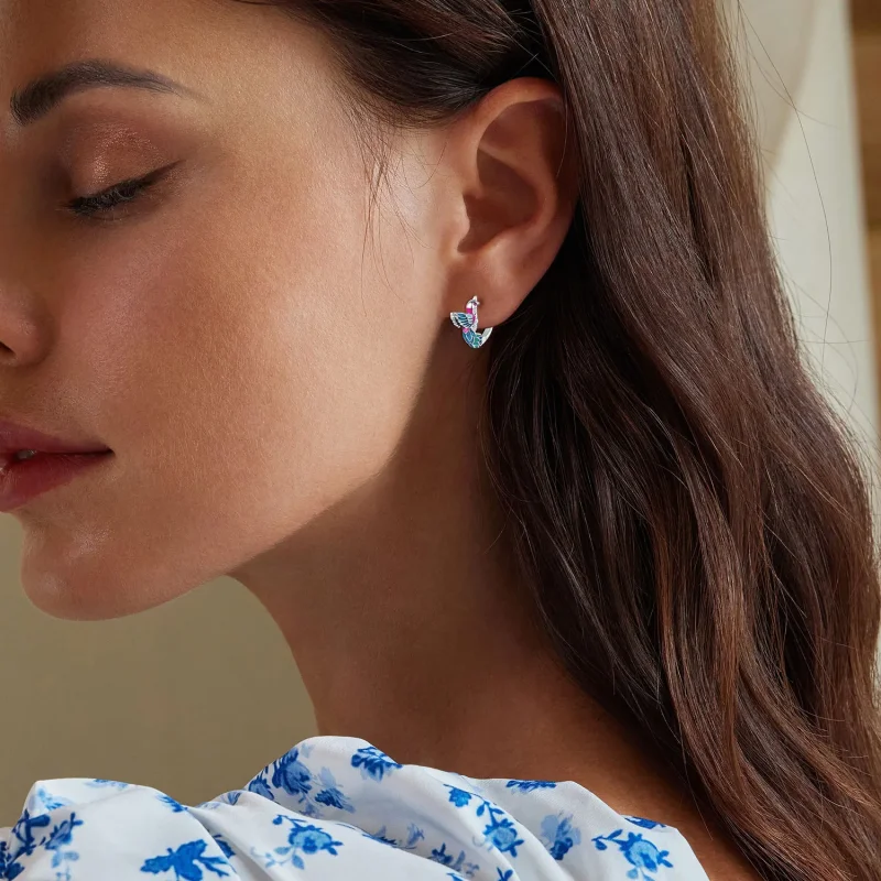 (image for) Pandora Style Kingfisher Hoop Earrings - BSE899 - View 5