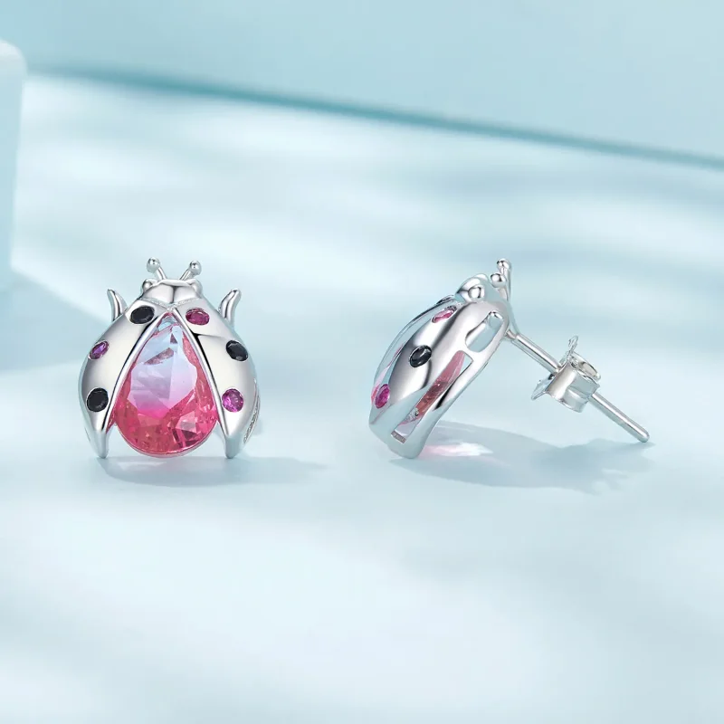 (image for) Pandora Style Ladybug Studs Earrings - SCE1634 - View 4