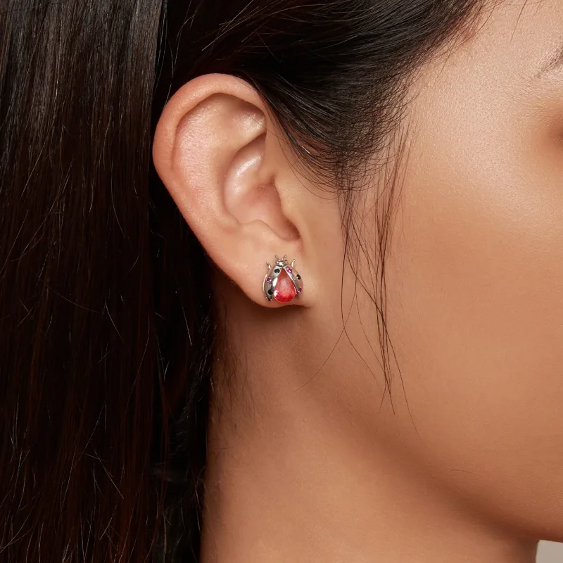 (image for) Pandora Style Ladybug Studs Earrings - SCE1634 - View 5