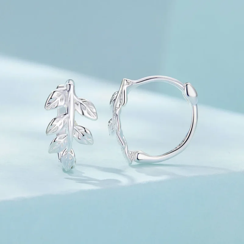 (image for) Pandora Style Leaf Hoop Earrings - SCE1660 - View 2