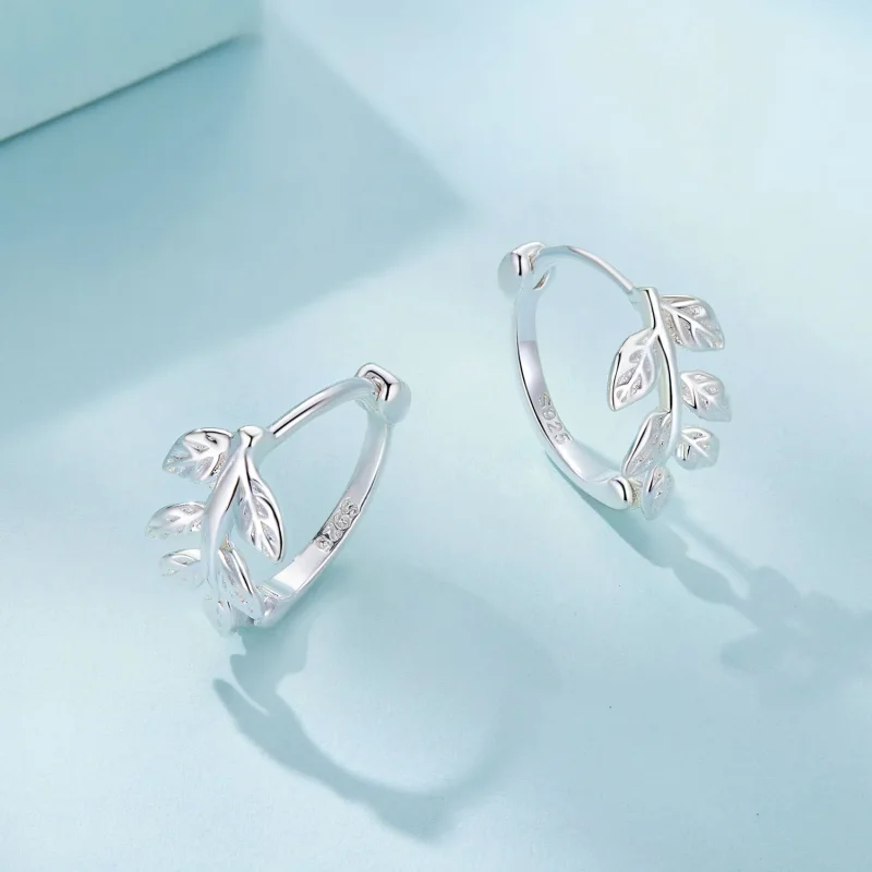 (image for) Pandora Style Leaf Hoop Earrings - SCE1660 - View 3