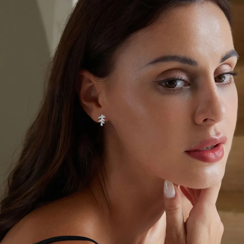 (image for) Pandora Style Leaf Hoop Earrings - SCE1660 - View 6