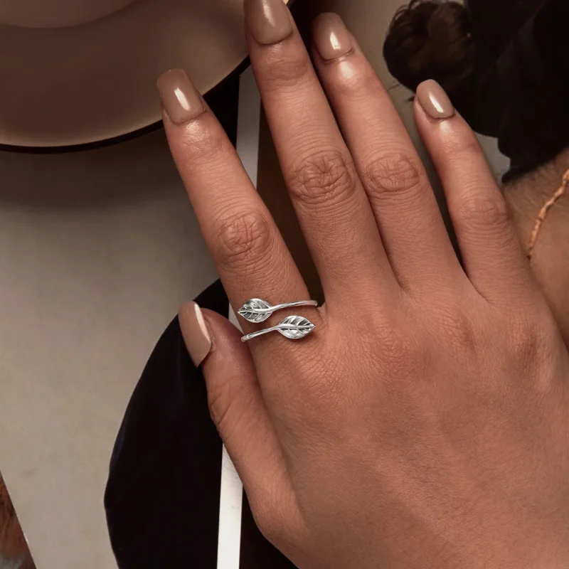 (image for) Pandora Style Leaf Opening Ring - SCR975-E - View 5