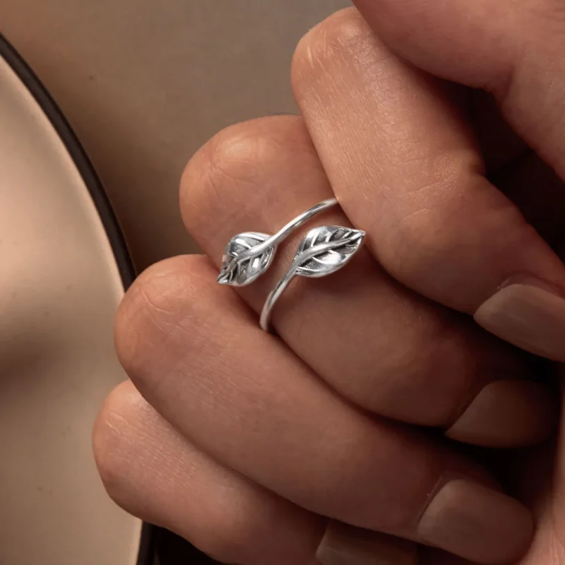 (image for) Pandora Style Leaf Opening Ring - SCR975-E - View 6