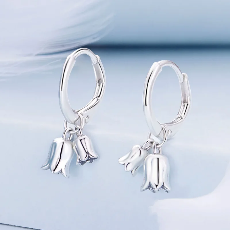 (image for) Pandora Style Lily of The Valley Hoop Earrings - BSE909 - View 2