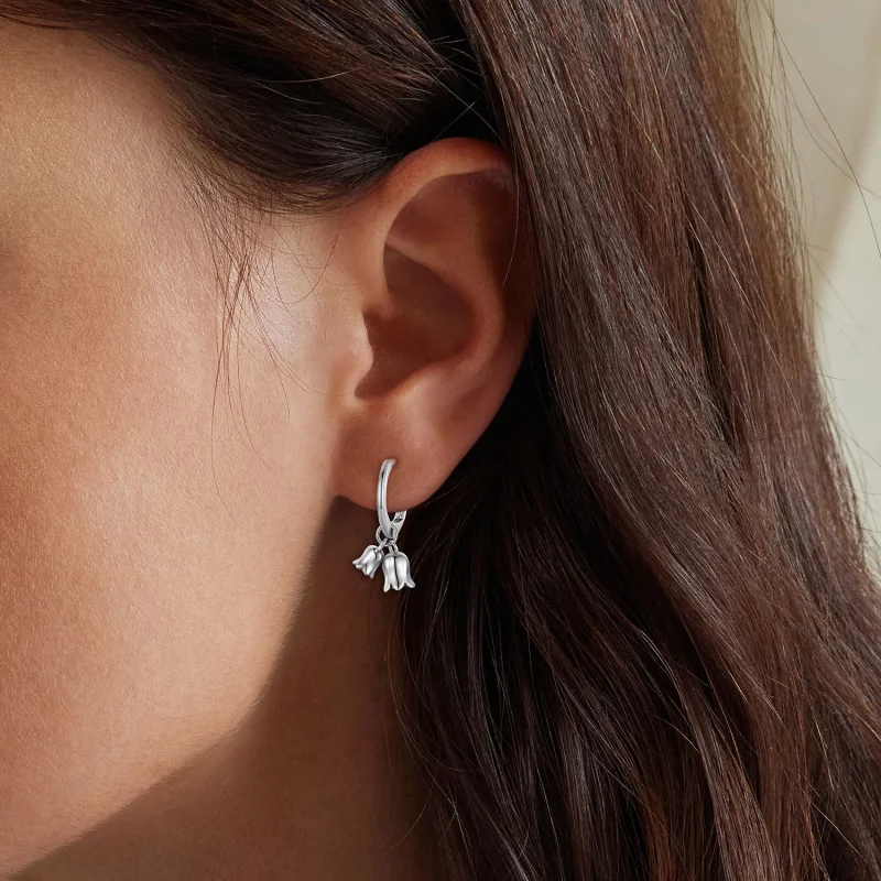 (image for) Pandora Style Lily of The Valley Hoop Earrings - BSE909 - View 5