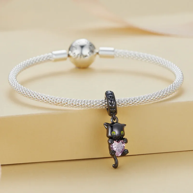 (image for) Pandora Style Little Black Cat Dangle - BSC800 - View 2