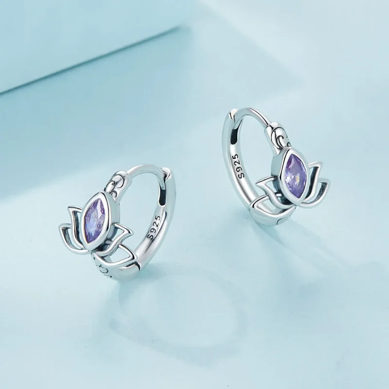 (image for) Pandora Style Lotus Hoop Earrings - SCE1648 - View 3