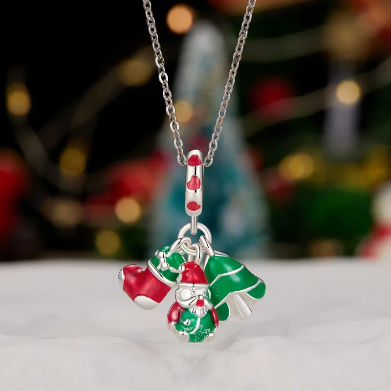 (image for) Pandora Style Luminous Christmas tree, Santa Claus and socks Dangle - SCC2647 - View 2