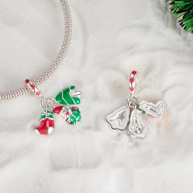 (image for) Pandora Style Luminous Christmas tree, Santa Claus and socks Dangle - SCC2647 - View 4