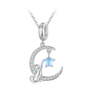 Pandora Style Moon Cat Dangle - BSC810 (image for) Pandora Style Moon Cat Dangle - BSC810