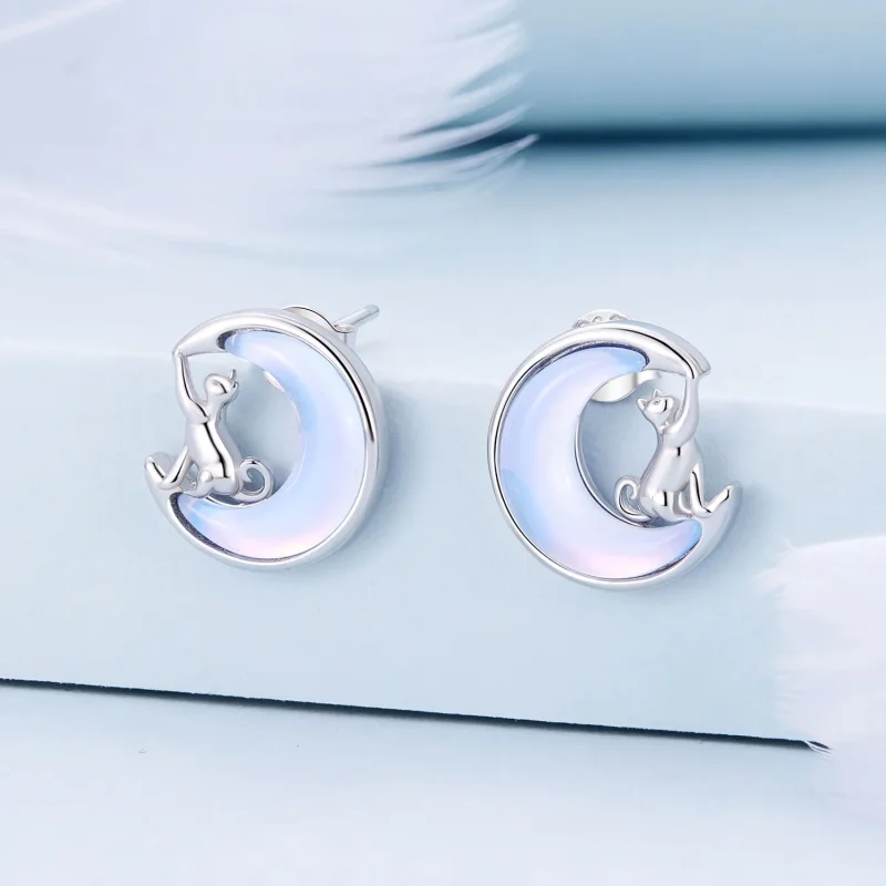 (image for) Pandora Style Moon Cat Studs Earrings - BSE913 - View 2