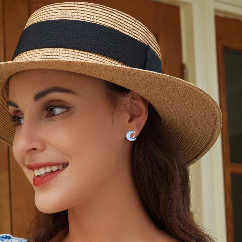 (image for) Pandora Style Moon Cat Studs Earrings - BSE913 - View 6