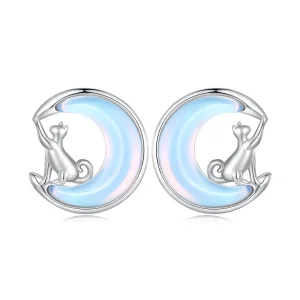 Pandora Style Moon Cat Studs Earrings - BSE913 (image for) Pandora Style Moon Cat Studs Earrings - BSE913