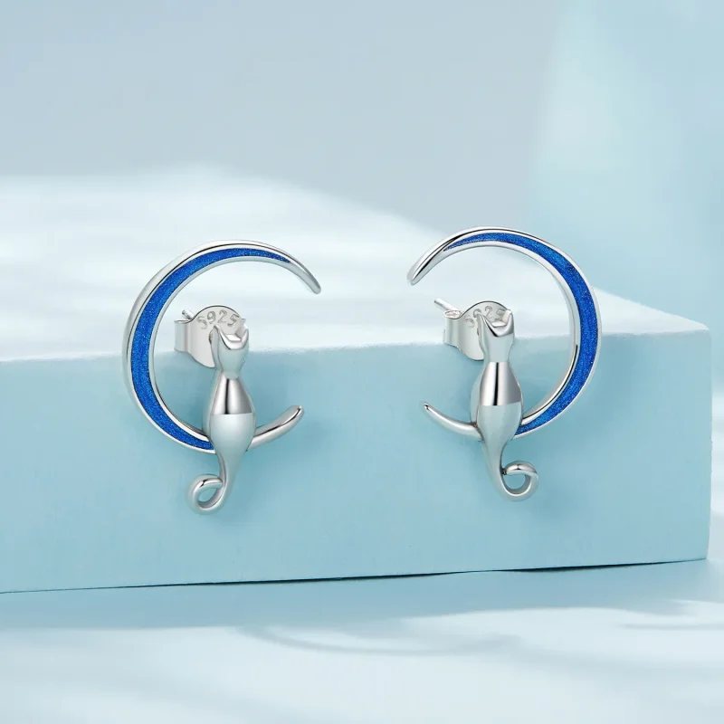 (image for) Pandora Style Moon Cat Studs Earrings - SCE1609 - View 2