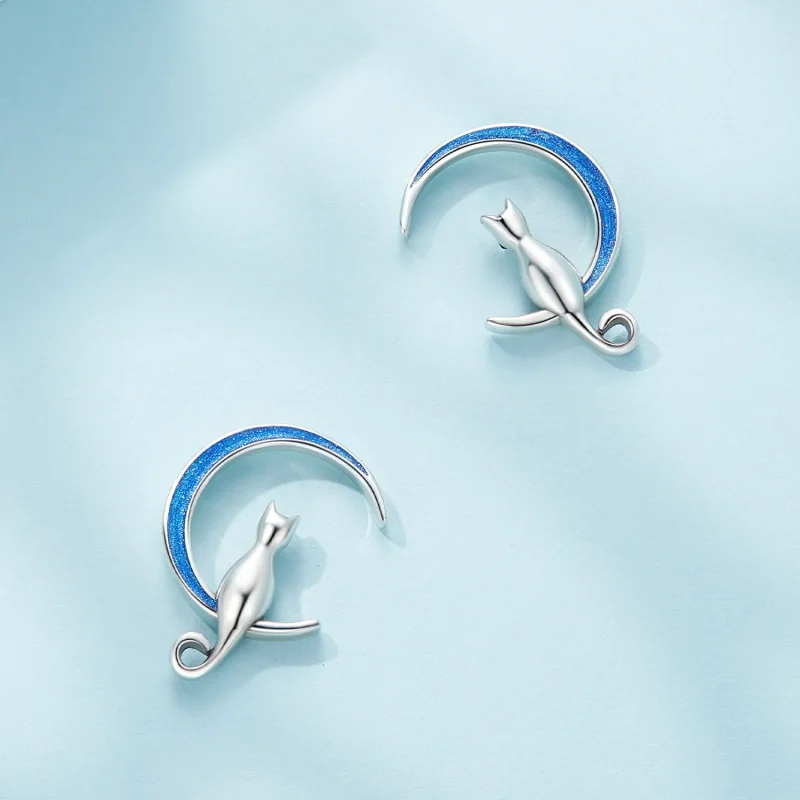 (image for) Pandora Style Moon Cat Studs Earrings - SCE1609 - View 3