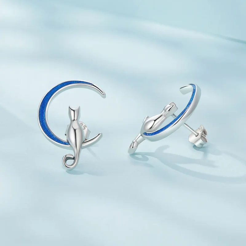 (image for) Pandora Style Moon Cat Studs Earrings - SCE1609 - View 4