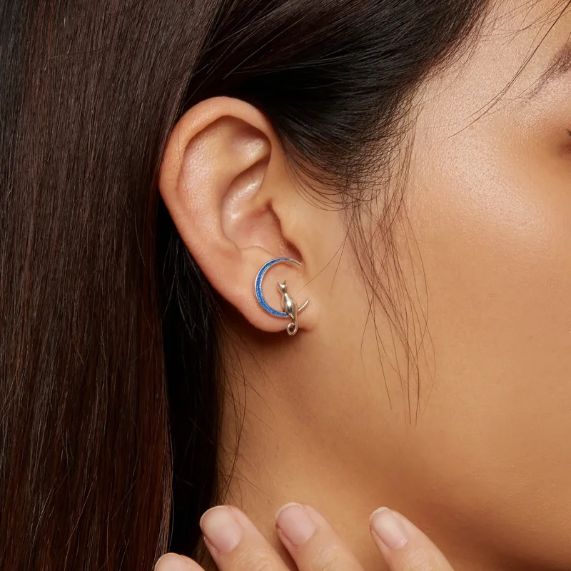 (image for) Pandora Style Moon Cat Studs Earrings - SCE1609 - View 5