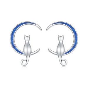 Pandora Style Moon Cat Studs Earrings - SCE1609 (image for) Pandora Style Moon Cat Studs Earrings - SCE1609