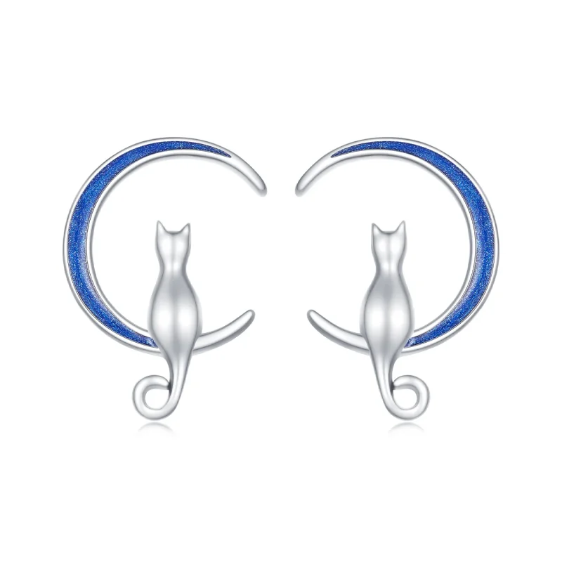 (image for) Pandora Style Moon Cat Studs Earrings - SCE1609