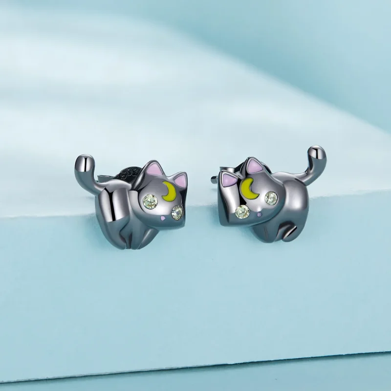 (image for) Pandora Style Moon Kitten Studs Earrings - SCE1584 - View 2