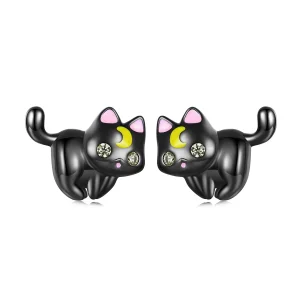 Pandora Style Moon Kitten Studs Earrings - SCE1584 (image for) Pandora Style Moon Kitten Studs Earrings - SCE1584