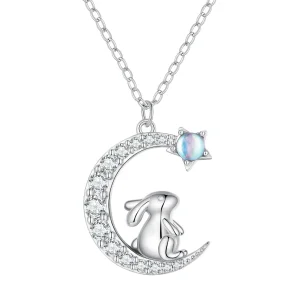 Pandora Style Moon Rabbit Necklace - BSN302 (image for) Pandora Style Moon Rabbit Necklace - BSN302