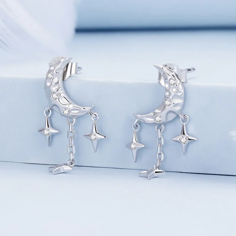 (image for) Pandora Style Moon Tassel Studs Earrings - BSE858 - View 2