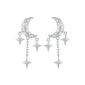 Pandora Style Moon Tassel Studs Earrings - BSE858 (image for) Pandora Style Moon Tassel Studs Earrings - BSE858