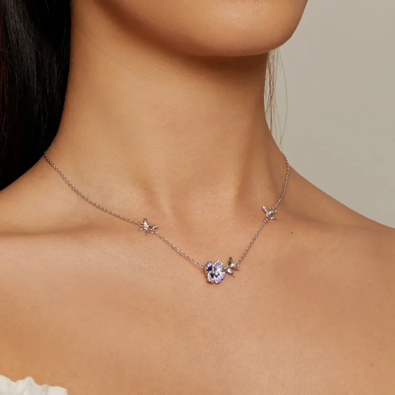(image for) Pandora Style Pansy Stretch Necklace - BSN336 - View 5