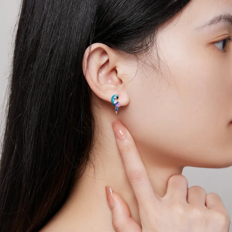 (image for) Pandora Style Parrot Hoop Earrings - BSE829 - View 5