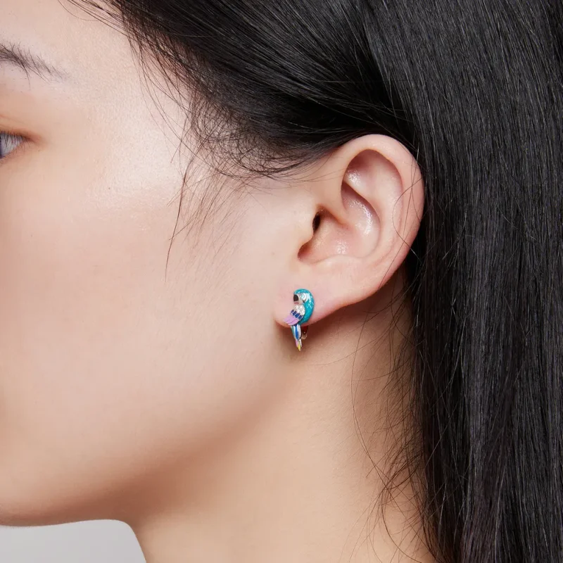 (image for) Pandora Style Parrot Hoop Earrings - BSE829 - View 6