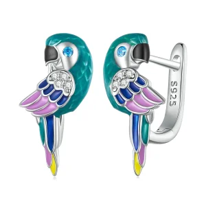 Pandora Style Parrot Hoop Earrings - BSE829 (image for) Pandora Style Parrot Hoop Earrings - BSE829