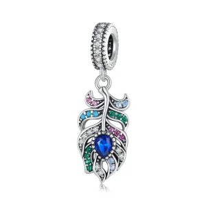 Pandora Style Peacock Feather Dangle - SCC2590 (image for) Pandora Style Peacock Feather Dangle - SCC2590
