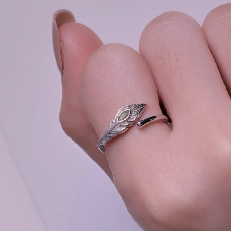(image for) Pandora Style Peacock Feathers Open Ring - BSR424 - View 6