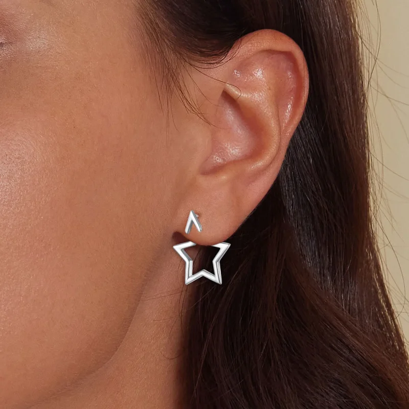 (image for) Pandora Style Pentagram Studs Earrings - BSE901 - View 6