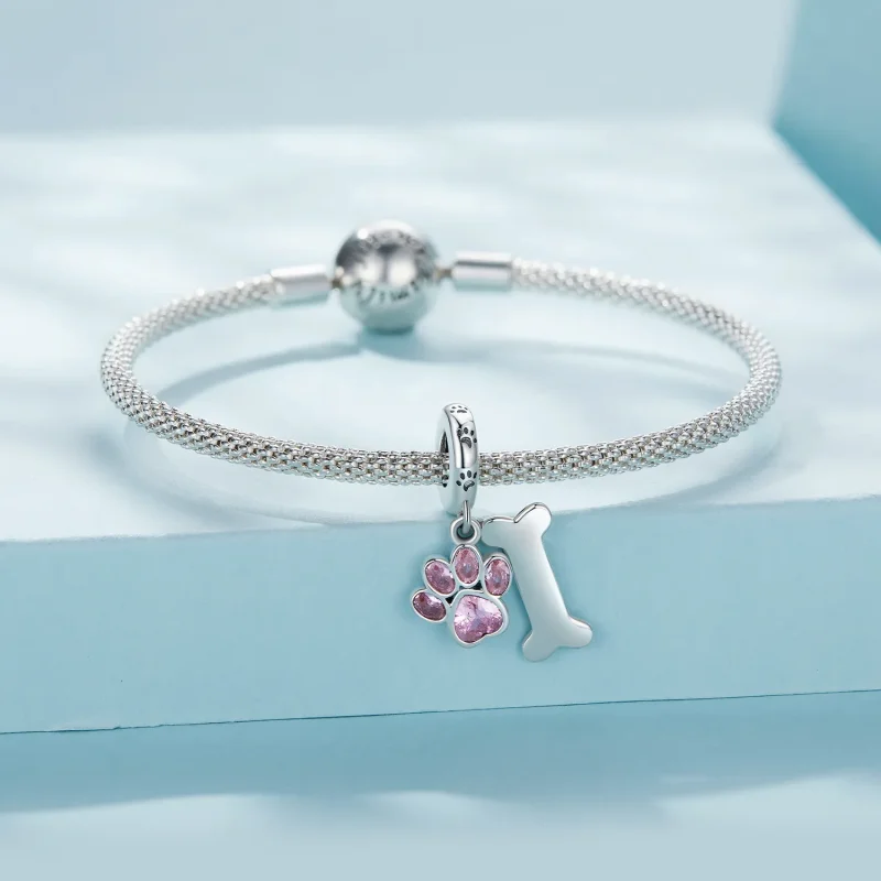 (image for) Pandora Style Pink Dog Paw Bone Dangle - SCC2127-PK - View 3