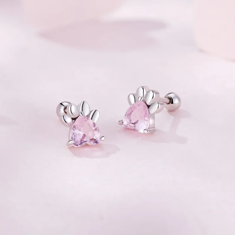 (image for) Pandora Style Pink Dog Paws Studs Earrings - SCE1574 - View 2