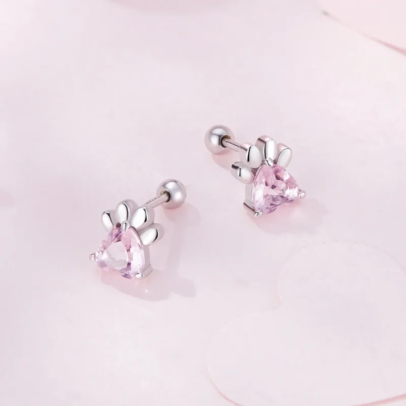 (image for) Pandora Style Pink Dog Paws Studs Earrings - SCE1574 - View 3