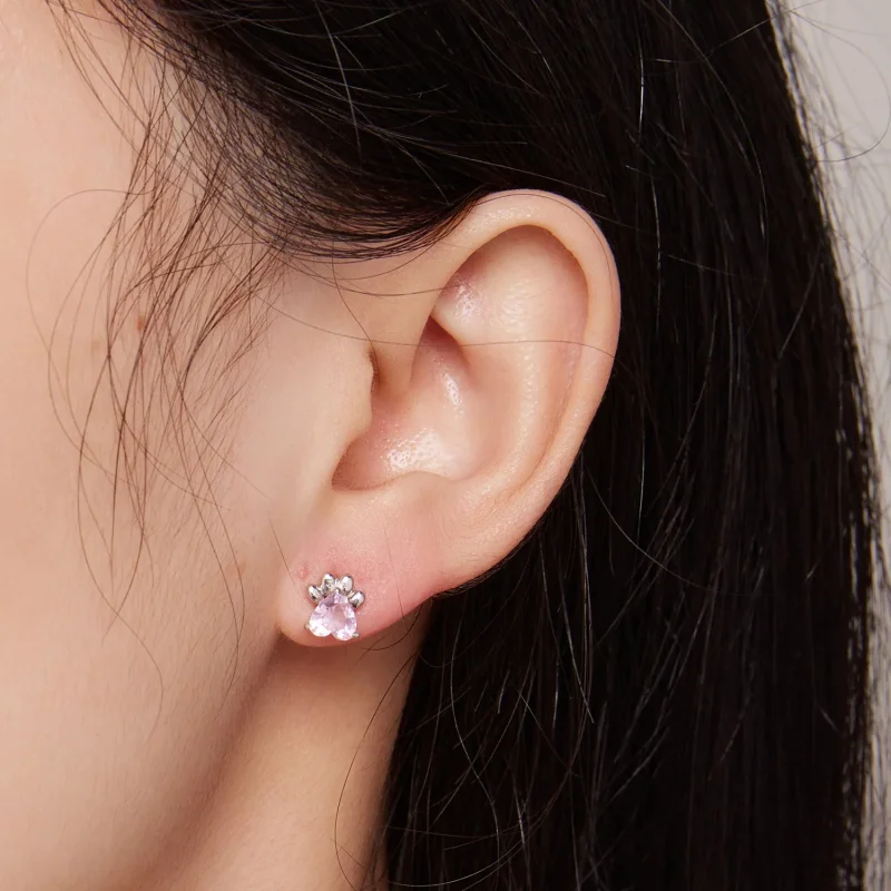 (image for) Pandora Style Pink Dog Paws Studs Earrings - SCE1574 - View 4