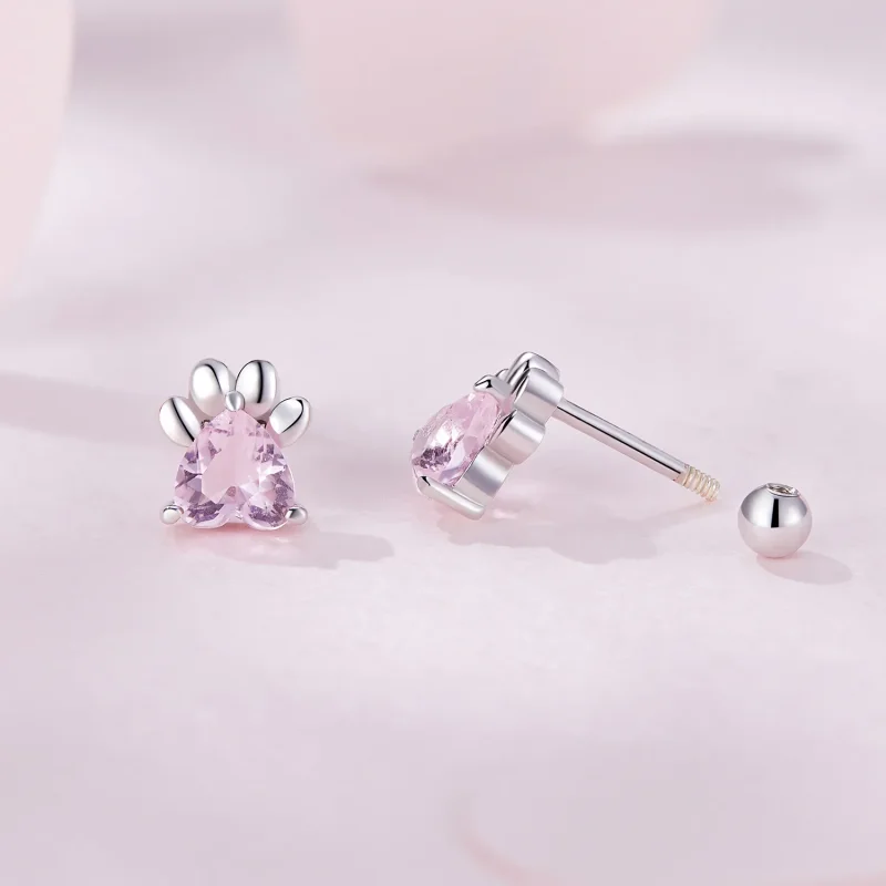 (image for) Pandora Style Pink Dog Paws Studs Earrings - SCE1574 - View 7