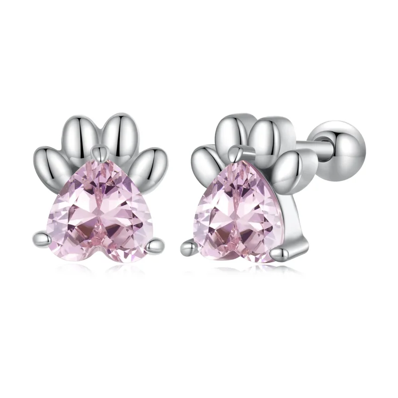 (image for) Pandora Style Pink Dog Paws Studs Earrings - SCE1574 - View 8