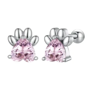 Pandora Style Pink Dog Paws Studs Earrings - SCE1574 (image for) Pandora Style Pink Dog Paws Studs Earrings - SCE1574