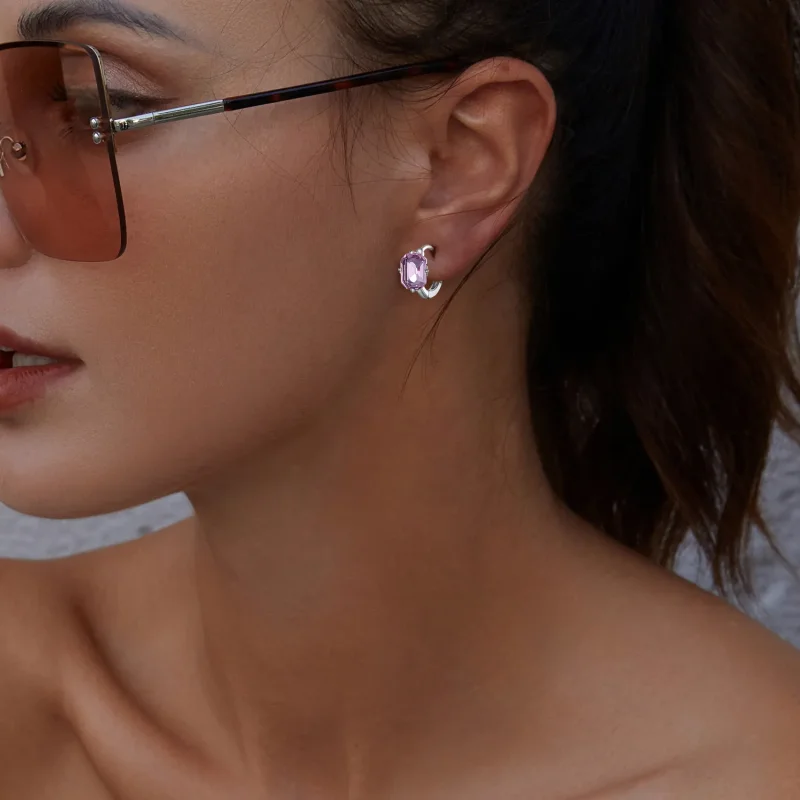 (image for) Pandora Style Pink Gem Hoop Earrings - BSE889 - View 5