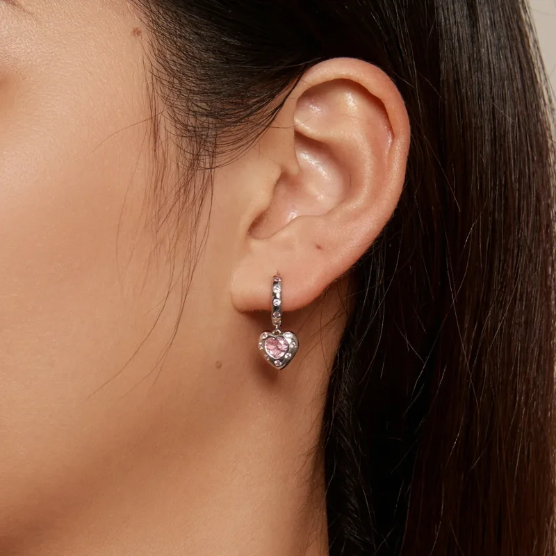 (image for) Pandora Style Pink Heart-Shaped Hoop Earrings - SCE1625 - View 5