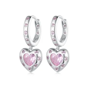 Pandora Style Pink Heart-Shaped Hoop Earrings - SCE1625 (image for) Pandora Style Pink Heart-Shaped Hoop Earrings - SCE1625