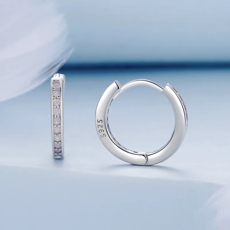 (image for) Pandora Style Pink Opal Hoop Earrings - BSE875 - View 2
