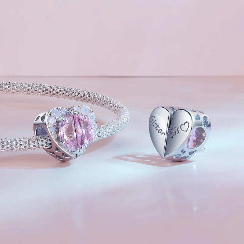 (image for) Pandora Style Pink Sisters Heart Charm - SCC2641 - View 4