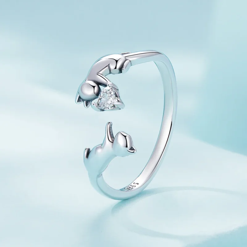 (image for) Pandora Style Playing With Cats Open Ring - SCR916 - View 2