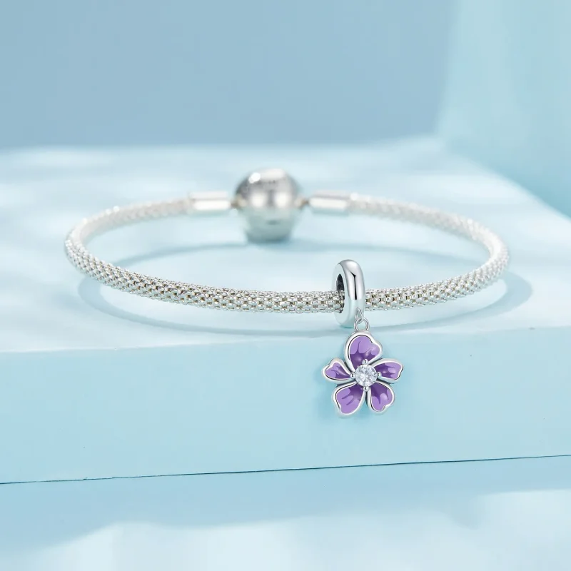 (image for) Pandora Style Purple Flower Dangle - SCC2556 - View 3